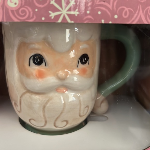 NIB Johanna Parker Christmas Santa & Mrs. Claus Mug Set Of 2 PASTEL PINK & GREEN - Picture 3 of 6